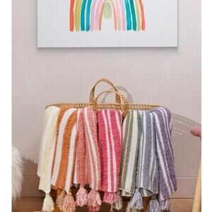 Styled Collection Peony Light Pink 3D Stripes Tassel Stroller Blanket NEW